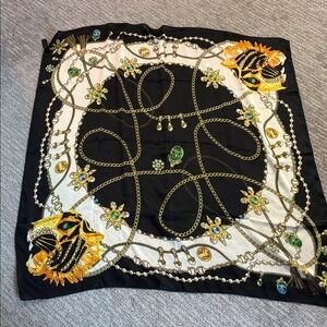 INC tiger and jewel and chain  Black and Gold Women's Scarf 35x35 inches